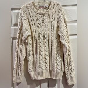 Vgt Old School Cream Cable Knit Sweater Men's Large Cotton Old Money Preppy